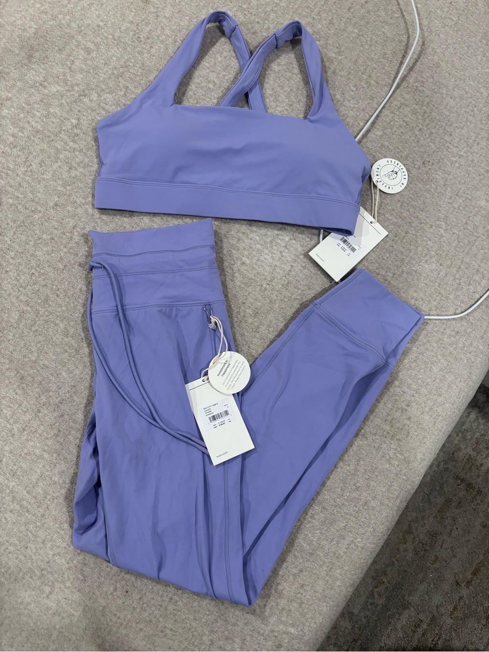 Vuori Lavender Strappy Sports Bra & Leggings Set